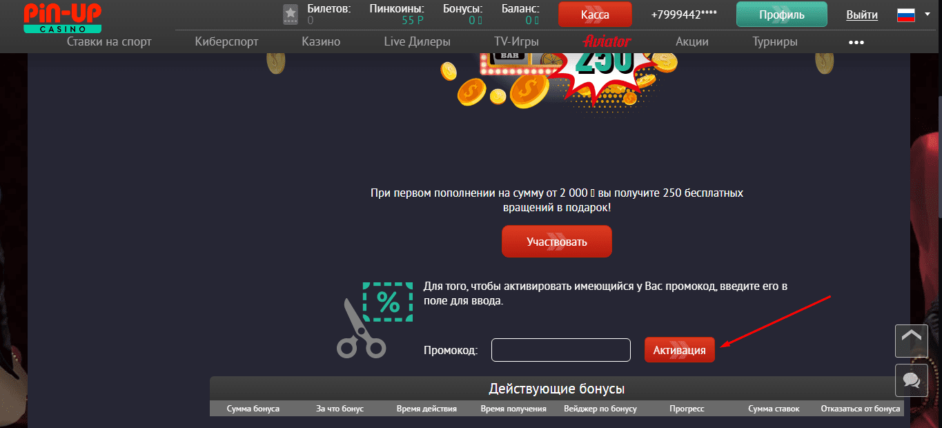 пинап бонусы